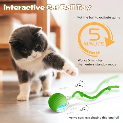 Interactive Cat Ball Toys for Indoor Cats, Peppy Pet Ball, 2025 Upgraded Automatic Kitten Toy for Bored Indoor Adult Cat, 360°Smart Rolling Toy (Green)