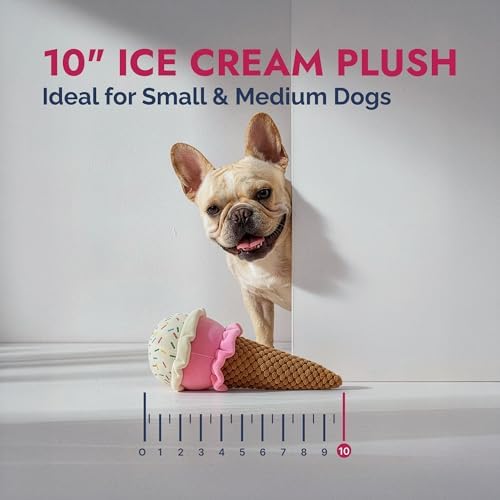 petlou Durable Plush Dogs Squeak Toys. 10-Inch Ice Cream