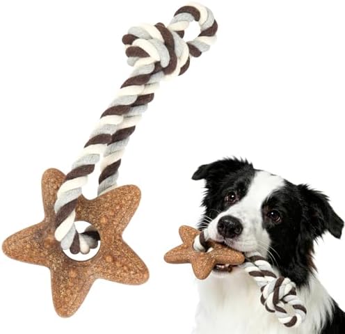 Dog Chew Toys for Aggressive Chewers – Puppies & Adults, Multiple Textures & Rope， ndestructible Tough Durable Interactive Dog Toys， Brown Stars