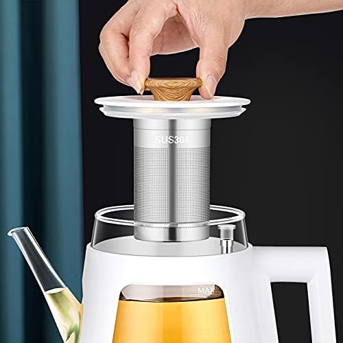 TOPWIT Electric Kettle, 1.0L Electric Tea Kettle with Removable Stainless Steel Infuser, BPA-Free Electric Glass Kettle with Window, Double Wall Water Warmer, Gooseneck, Auto-shut Off, White