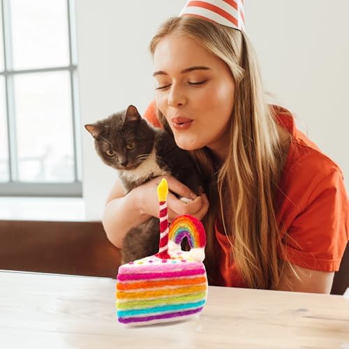 Glaciart One Wool Cat Birthday Cake Toy – Handmade Plush Catnip Design, Interactive Play for Indoor Cats, for Kittens & Cat Lovers