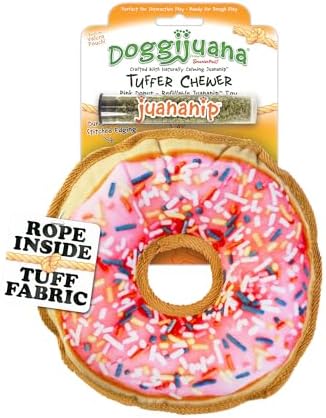 Doggijuana Tuffer Chewer Plush Dog Toy, Sprinkled Donut | Squeaky Refill