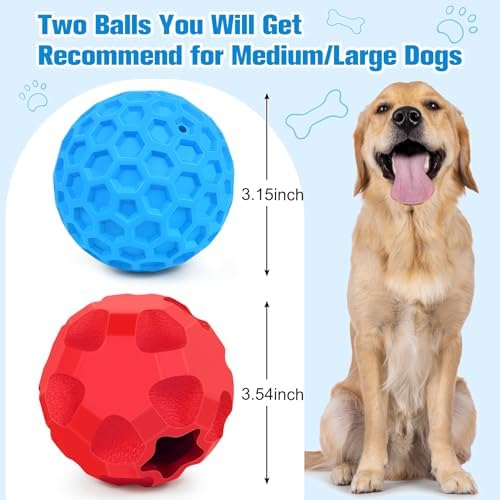 2 Pack Dog Toy Balls for Aggressive Chewers, Treat Ball and Squeaky Ball | Interactive Squeaky Dog Balls and Treat Dispensing Ball to Keep Them Busy, Chew Toys for Large Dogs, Enrichment Toy