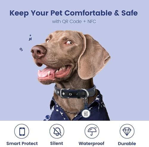 Silent Silicone Dog Tags Personalized for Pets, Scan QR for Instant Location Alerts, Emergency Contact and Modifiable Pet Profile, Waterproof, 1 Pack (Blue)