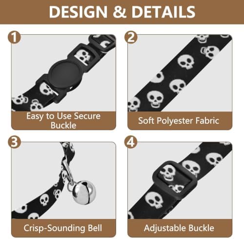 Cartoon White Skulls Black Eye Metal Bell Included Cats Collar 2 Pack Dog Collars for Small Dogs