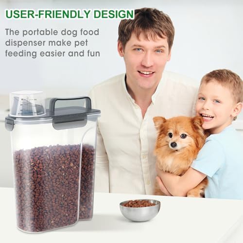 TBMax 5 Lbs Cat Dog Food Storage Container, Secondary Pet Food Storage Container Beyond a Large Dog Food Bin for Daily Use, Easy-Pouring Bird Seed Dispenser, Travel Kibble Holder -Transparent Grey