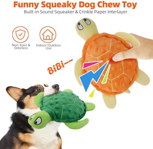 Squeaky Toys for Dogs, 2 Pack Turtle Dog Toy Plush Crinkle Dog Toys to Keep Them Busy, Interactive Squeak Stuffed Pet Chew Toys for Small to Medium Dogs Teething Training Reduce Boredom