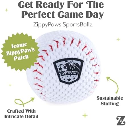 ZippyPaws SportsBallz Dog Squeaky Toys to Keep Them Busy - Baseball