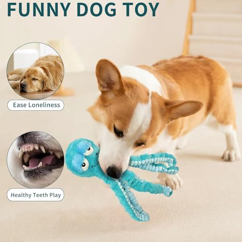 Squeaky Octopus Dog Toys，Interactive Plush Toys for Large Medium Pets