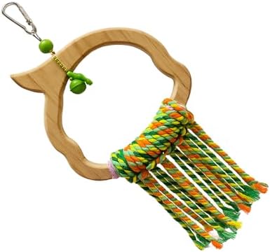 Wooden Bird Swing Toy with Rope Perch, Fish Shape, Hanging Cage Accessory for Parrots (Colorful, Green Wood Swing)