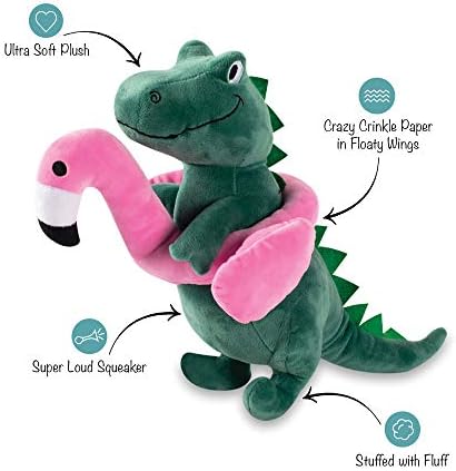 Fringe Studio Squeaker Large Pet Toy, Flamingo Fun T-Rex, 14.5" Tall x 11.5" Wide, PetShop Collection (728003)