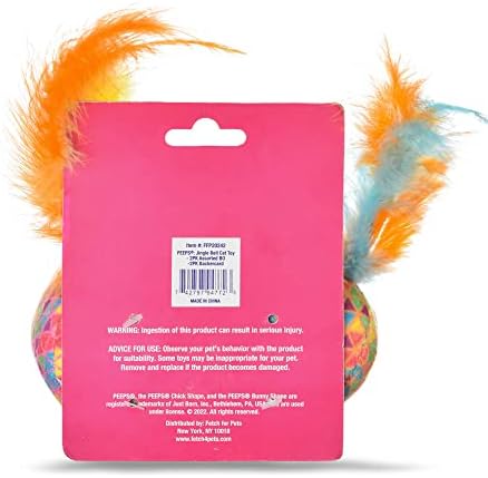 Peeps for Pets Jingle Bell Blue Bunny and Yellow Chick Catnip Cat Toys, 4''- 2 Count | Cat Toy Set with 2 Cat Toys | Catnip Cat Toys Feather Cat Toys Cat Bell Toy, Orange & Pink
