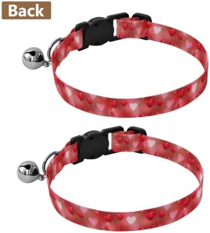 Red Heart Flowers Stems Dog Bell Collar 2 Pack Kitten Collars Adjustable 10.6 to 17.1 Inches