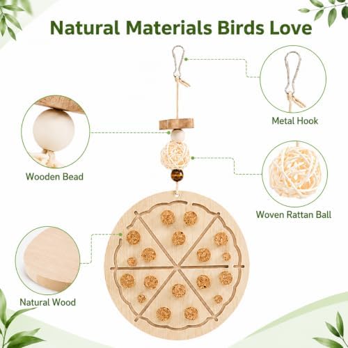 2 PCS Wooden Bird Chew Toys-6.3 X 6.3 Inch Hanging Parrot Toys with Detachable & Replaceable Corks,Foraging Toys for Cockatiels,Parakeets,Conures & Small to Medium Parrot