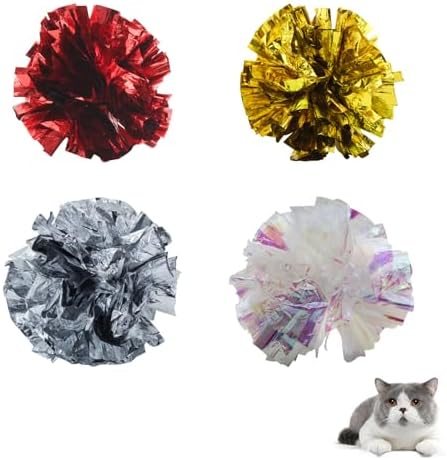Andiker 3.54inch Mylar Cat Crinkle Balls, 4pcs Colorful and Sparkling Crinkle Ball Lightweight Easy to Carry Cat Ball Toy Interactive Cat Toys for Indoor Cats to Kill Time and Keep Fit (Single Color)