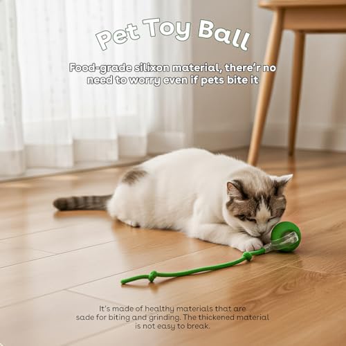Interactive Cat Toy Ball, Automatic Intercative Cat Toys for Indoor Cats, The 3rd Generation Agile Moving Cat Ball with Elastic Mesh Tail, Toys for Indoor Adult Cats, Motion Activated (Green)