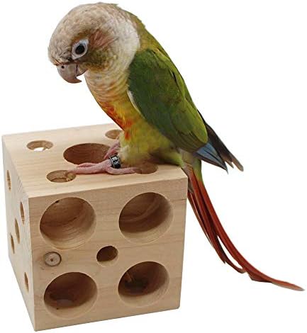 QBLEEV Bird Wooden Block Chew Toy, Parrot Tabletop Puzzle, Small Animal Shredding & Biting Wood Teething Toy for Hamster, Cockatiels, Conures & Budgie