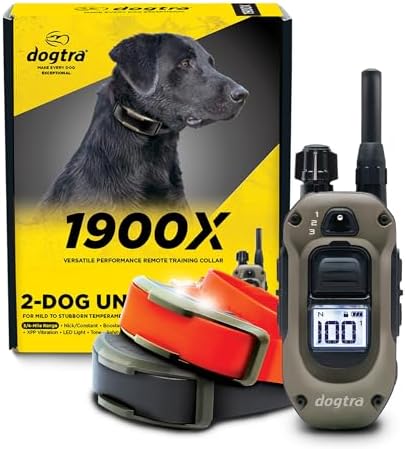 Dogtra 1900X 2-Dogs E-Collar with Remote - 3/4 Mile Range, 35 lbs+, LED Light, 100 Levels Control for Stubborn Dogs, Waterproof, Boost for Quick Recall, Vibration, Safety Lock & Tone