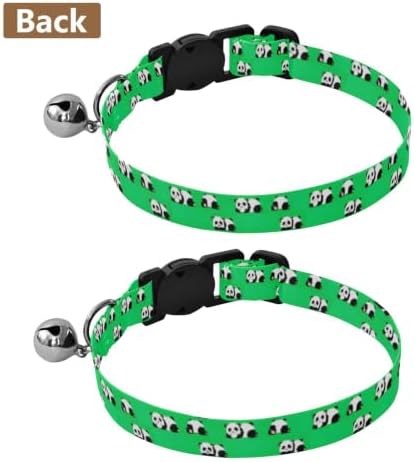 Cute Cartoon Pandas Poses Green Collar for Cats, 2 Pack Bell Collar for Small Dogs