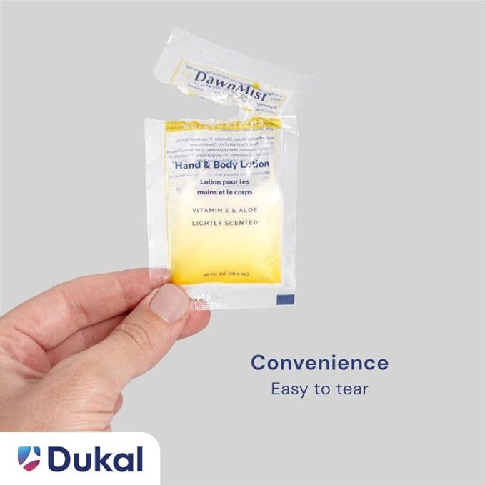 Dukal DawnMist Moisturizing Lotion - 100 Pack, Hand & Body, Aloe & Vitamin E, Coconut Fragrance, 0.35 oz Single-Use, Alcohol-Free