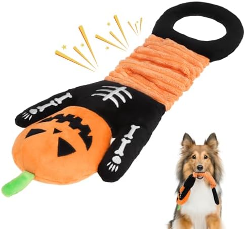 KOOLTAIL Halloween Dog Toys, Tough Plush Dog Chew & Squeaky Toys with Crinkle Paper, Interactive Training & Tug of War Puppy Teething Toy for Indoor Outdoor Play for Small Medium Large Dogs, Pumpkin