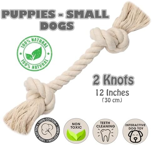 Barida Pet Supplies 100% Natural Cotton Rope Dog Toys, Premium White Cotton Dog Chew Toys, Puppy Chew Ropes for Teething, Tough Ropes for Puppy, Small and Medium Dogs