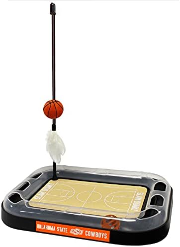 Cat Scratch Toy NCAA OKLAHOMA STATE Cowboys REVERSIBLE Basketball Court Felt/Cardboard Cat Scratcher Toy with Interactive Cat Ball Bell. 6-in-1 CAT TOY Cat Wand Poll CATNIP-FILLED Plush Basketball Toy
