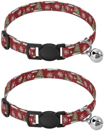 Christmas Trees Dots Red Cat Collars 2 Pack Cat Neck Collar Adjustable Length 10.6" to 17.1"