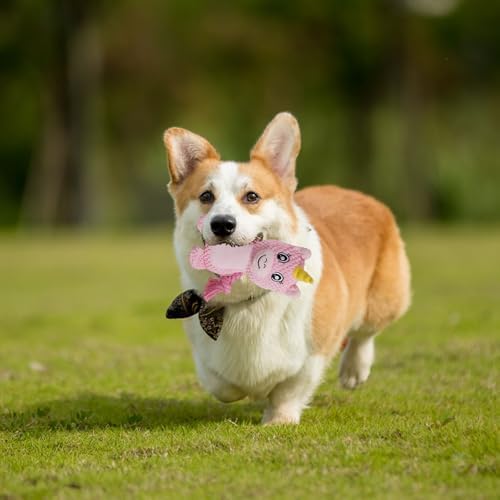Cute Animals Interactive Dog Squeak Toys, Rope Plush Pet Chew Toys - Pink