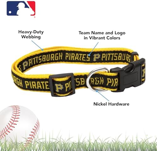 MLB Pittsburgh PiratesLicensed PET COLLAR- Heavy-Duty, Strong, and Durable Dog Collar. Available in 29 Baseball Teams and 4 Sizes