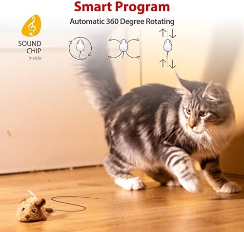 Gigwi Interactive Moving Mouse Cat Toy with Realistic Squeaky Sound, Automatic Mouse Toys for Indoor Cats, Electronic Mouse Toy for Self Play & Exercise(Brown Ear)