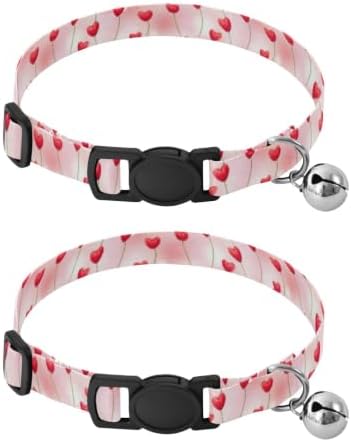 Red Heart Flowers Kitten Bell Collar 2 Pack Pet Collar Adjustable 10.6 to 17.1 Inches