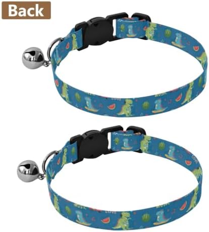 Cartoon Dinosaurs Listening Music Cat Bell Collar 2 Pack Cats Collar Adjustable Length 10.6" to 17.1"