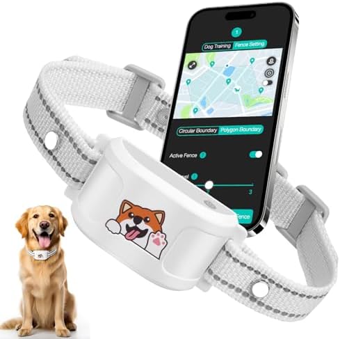 GPS Wireless Dog Fence System Outdoor, No Subscription App Geo-Fence 3280ft, 60-164ft Bluetooth Training Collar, IP67 Waterproof Rechargeable, 7-Day Battery, Auto Sleep/Wake (White-1)