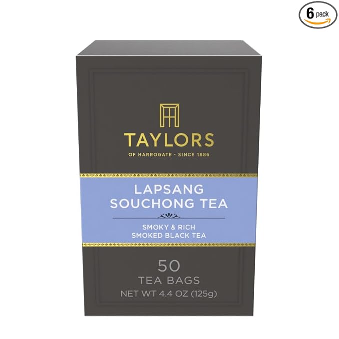 Taylors of Harrogate Lapsang Souchong, Black Tea, Pillow Tea Bags, 50 Count (Pack of 6), Smoky, Rich and Strong, Caffeinated, Enjoy Hot or Iced, 300 Teabags Total