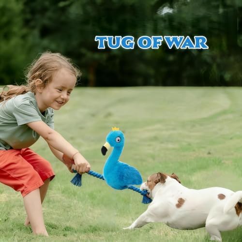 Flamingo Dog Toy, Squeaky Plush Rope Toy for Tug and Play