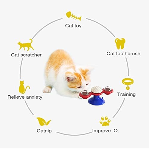 GBSYU Interactive Windmill Cat Toys with Catnip : Cat Toys for Indoor Cats Funny Kitten Toys with LED Light Ball Suction Cup‖Cat Nip Toy for Cat chew Exercise (Multi-Colored)