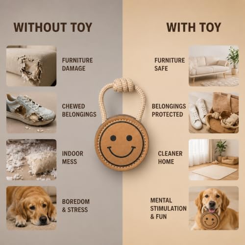 Natural Jute Dog Chew Toy – Smiley Shape, Tough & Durable Puppy Teething Toy, Safe Eco-Friendly Chew, Interactive Training & Play Toy for Small, Medium & Large Dogs