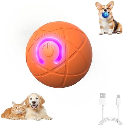Smart Jumping Ball Toy for Dogs, Duraspin Dog Bouncing, Shaky Ball Toy USB Rechargeable Interactive Bouncing Toys for Puppy Toys (Orange)