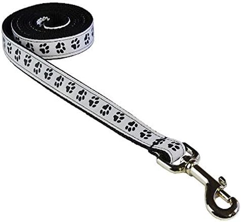 Small Black/Wht. Puppy Paws Dog Leash: 3/4" Wide, 4ft Length - Made in USA.
