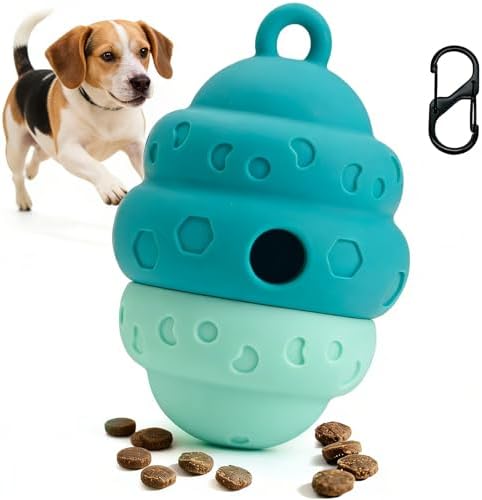 Dog Treat Toys for Medium Small Dogs, Silicone Dog Toy Treat Dispenser Slow Feeder Interactive Toys for Boredom, Enrichment Pet Toys Dispensing -Keep Them Busy- Outdoor with Buckle 1 Pack Blue