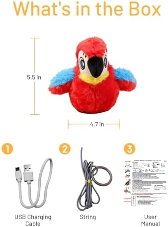 Puffluv Flapping Cat Toy,Interactive Parrot Flying Bird, Auto Chirping & Beating Wings 3 Modes, USB Charging with Catnip for Indoor Kittens Active Fun