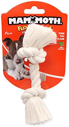 Mammoth Flossy Chews Natural Cotton Rope Toy - Premium White Knot Tug Toy for Small Dogs - Mini 6" (Pack of 3)