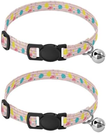 2 Pack Cat Collars Pink Flamingos Kitten Collar with Bell, Adjustable 10.6 to 17.1 Inches