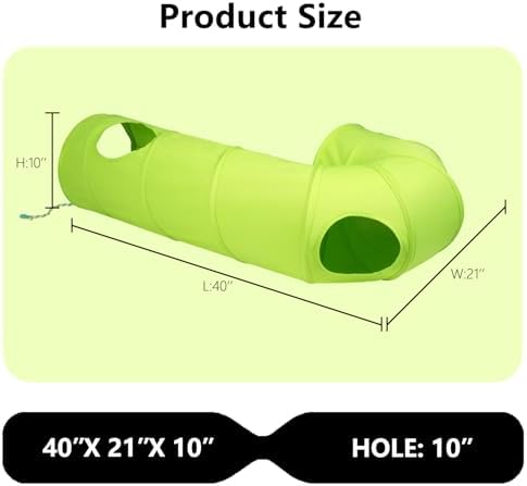 Cat Tunnel, 2-Way Collapsible Cat Tube with Interactive Peek-A-Boo Hole, Toy Ball, and Rope – Ideal for Indoor Cats, Kittens, and Rabbits (Green)