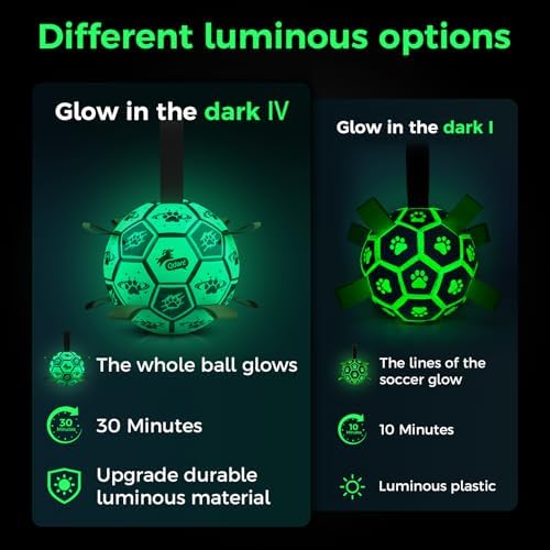 QDAN Glow in the Dark Dog Ball, Light Up Dog Toys, Luminous Glow Soccer Ball for Dogs, Outdoor Dog Toys, Doggy Water Toy, Puppy Birthday Gifts for Small Medium (6 Inch)