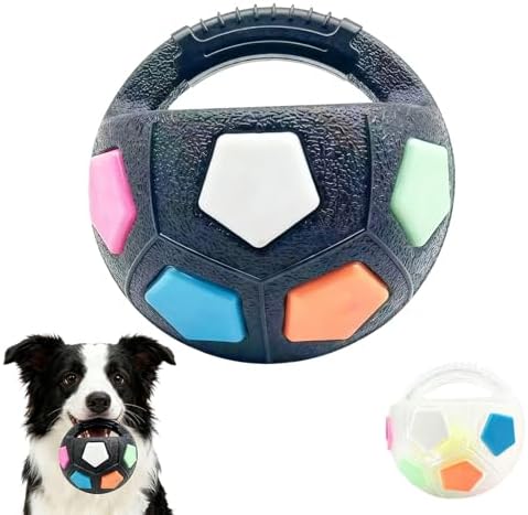 The Mellow Dog Calming Ball with Handle, Strong and Durable Interactive Football Shape Balls, Dogs Football Toy for Water Play,Training & Outdoor Games (Without Squeaky Tennis Ball Inside) (Black)