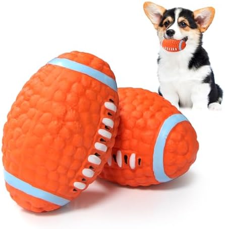 3.4" Squeaky Dog Toy Football, Rugby Shape Interactive Dog Balls for Teething Puppies, Small and Medium Dogs, Durable Dogs Balls for Chewing and Training (Small, 2 PCS)