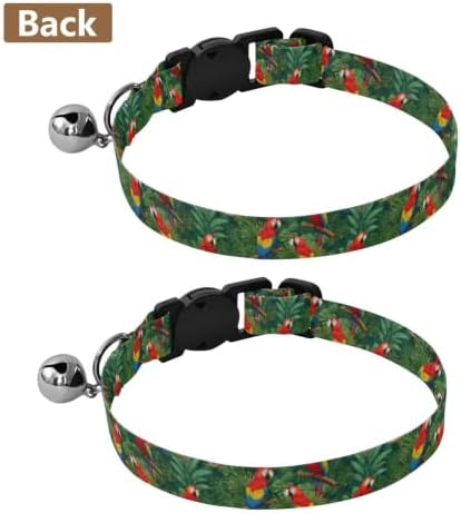 Tropical Parrots Jungle Green Kitten Bell Collar 2 Pack Puppy Collar Adjustable Length 10.6" to 17.1"