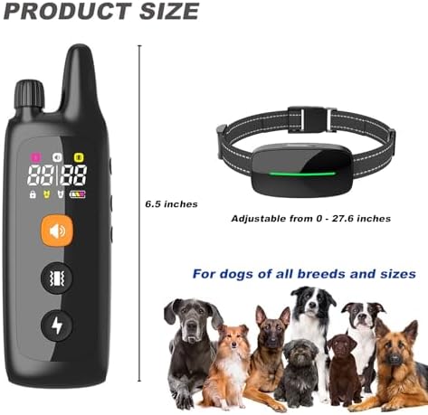 PWireless Dog Training Collar Innovative IP67 Waterproof Stop Barking Device with 3 Training Modes and 2 Channels Rechargeable Remote Control Dog Shock Collar for All Breeds, Black
